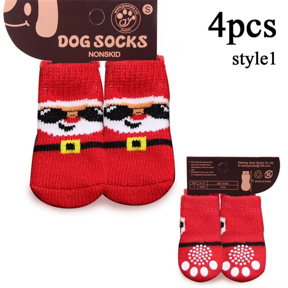 Christmas Cute Dog Knitted Socks for Small Dogs Cat Shoes Chihuahua Boots for Winter Warm Indoor Wear Slip on Paw Protector